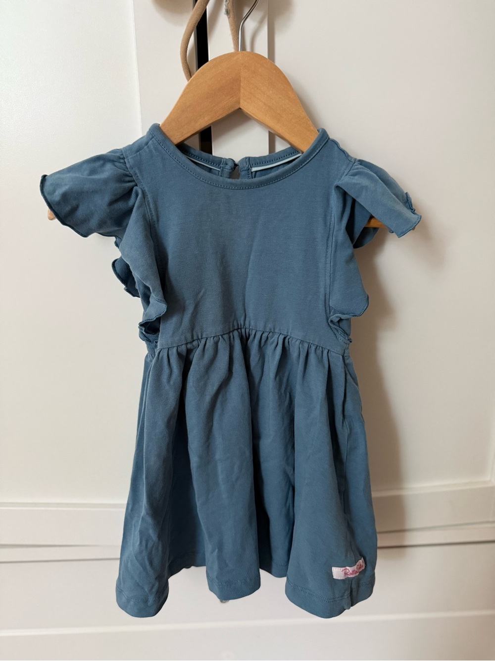 Ruffle Butts Dusty Blue Flutter Sleeve Dress